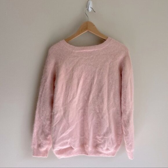 H&M Wool Blend Angora Fuzzy Crewneck Pullover Pale Rose Medium - Picture 3 of 7